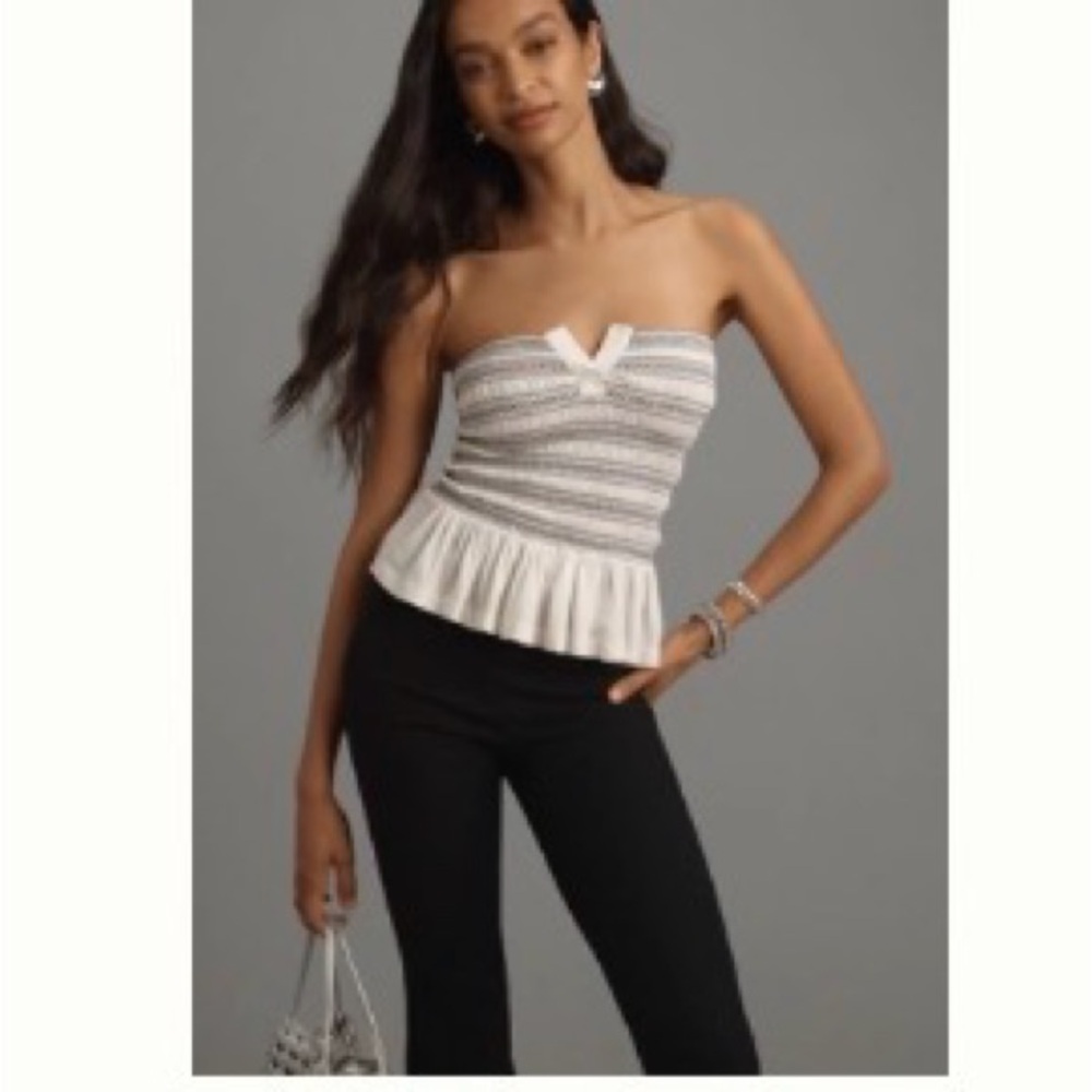 Maeve Strapless Striped Top - Black and White